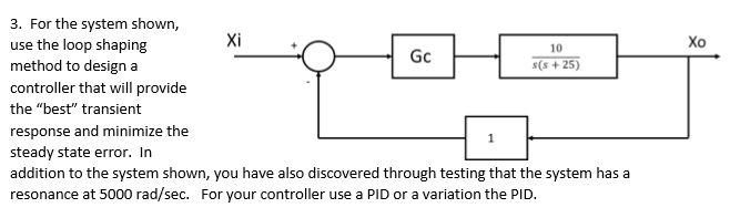 Solved G H 3. For the system shown, use the loop shaping GC | Chegg.com
