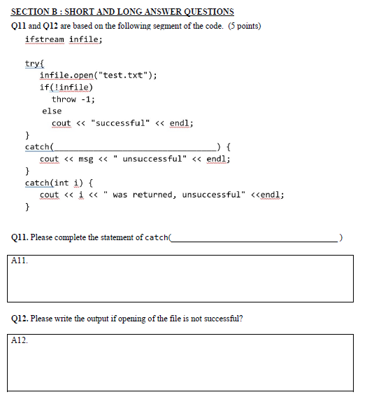 Solved SECTION B : SHORT AND LONG ANSWER QUESTIONS Q11 and | Chegg.com