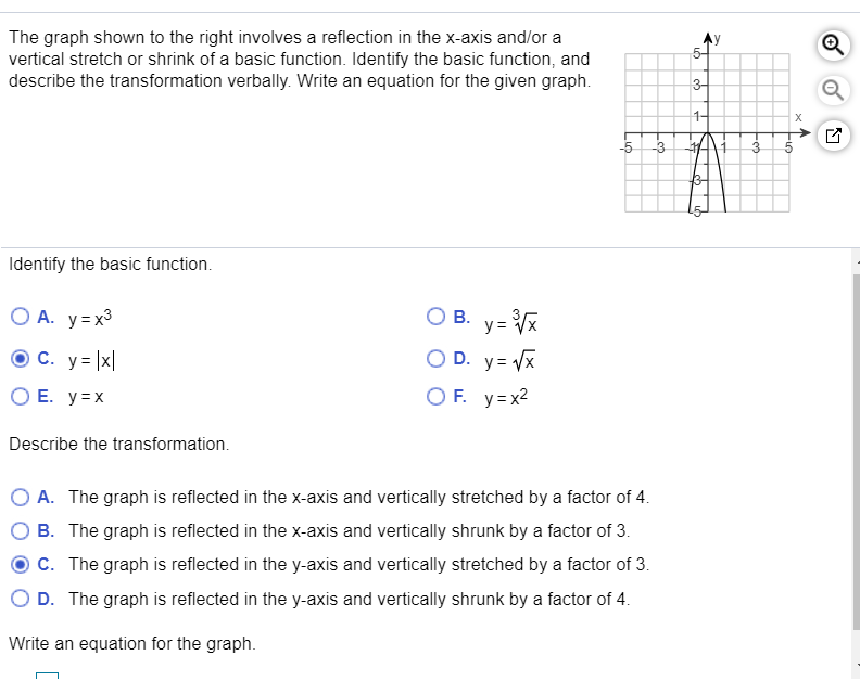 Write an equation for the transformation of y=x vertical