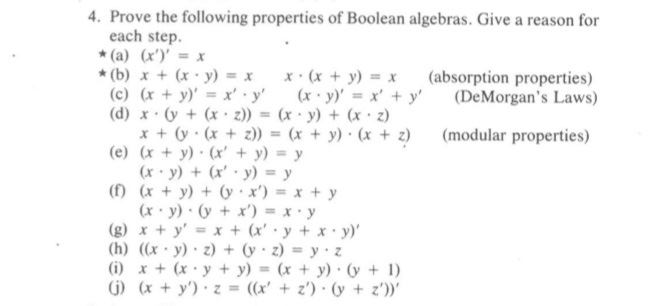 Solved 4. Prove The Following Properties Of Boolean | Chegg.com