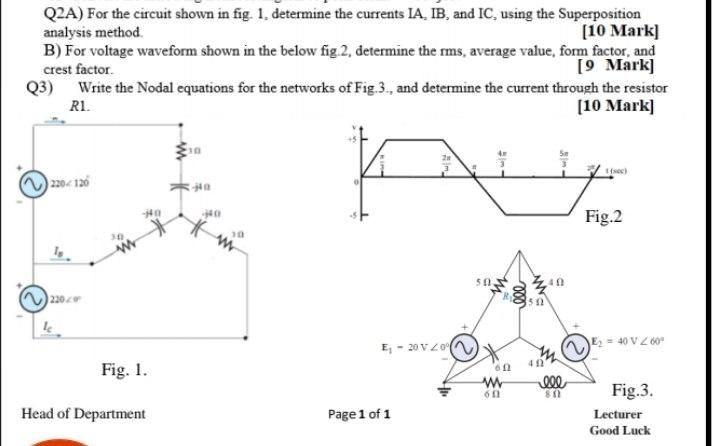 Solved Q2A) For the circuit shown in fig. 1. determine the | Chegg.com