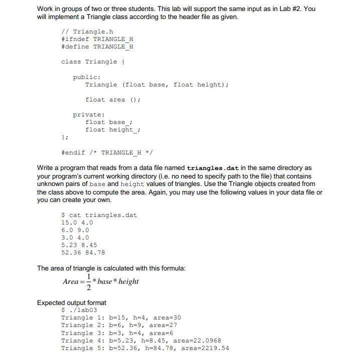 Solved Work in groups of two or three students. This lab | Chegg.com