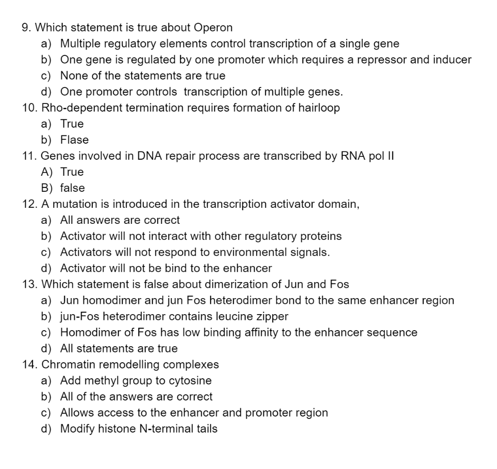 Solved 9. Which statement is true about Operon a) Multiple | Chegg.com