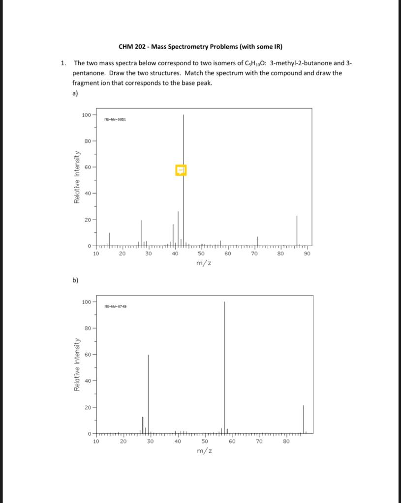 Solved CHM 202 - Mass Spectrometry Problems (with Some IR) | Chegg.com