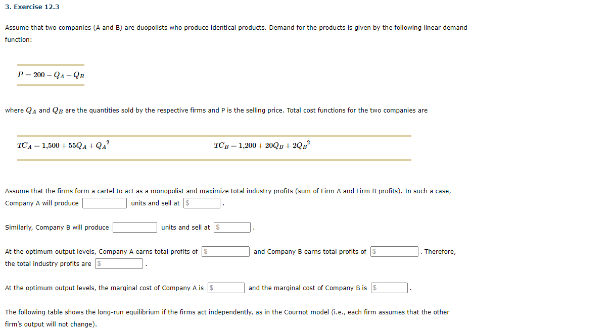 Solved 3. Exercise 12.3 Assume That Two Companies (A And B) | Chegg.com