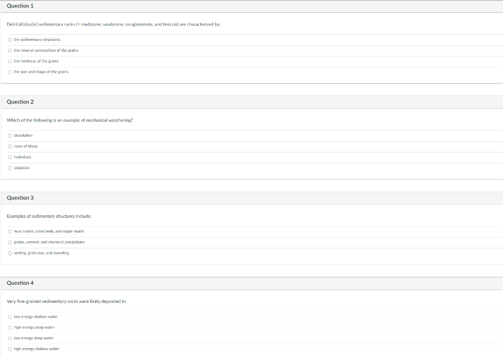 Solved Question 1 Detrital (clastic) sedimentary rocks | Chegg.com