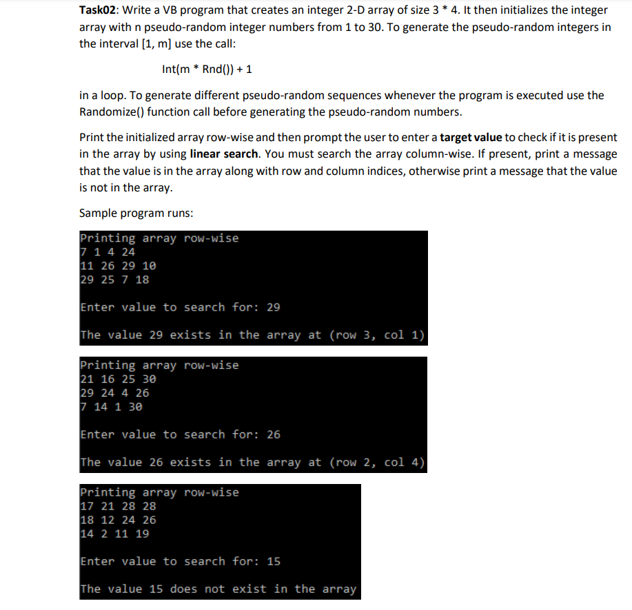Solved Write a VB program that creates an integer 2-D array | Chegg.com