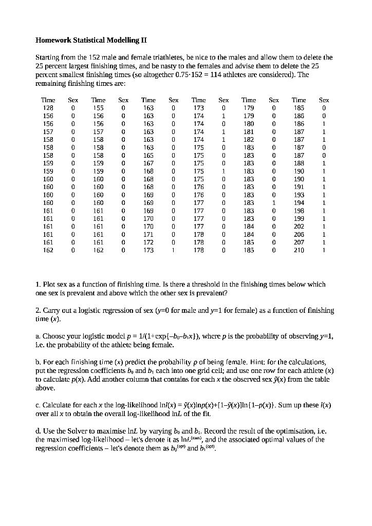 芷Homework Statistical Modelling II Starting from the | Chegg.com