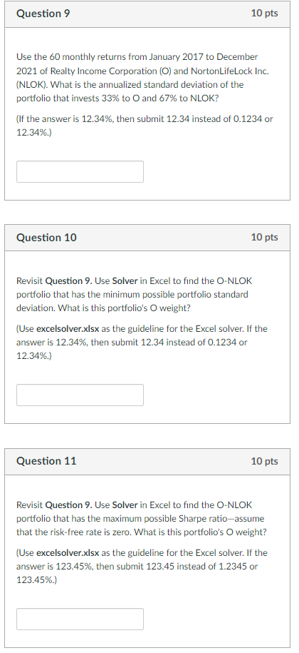 Question 9 10 Pts Use The 60 Monthly Returns From | Chegg.com