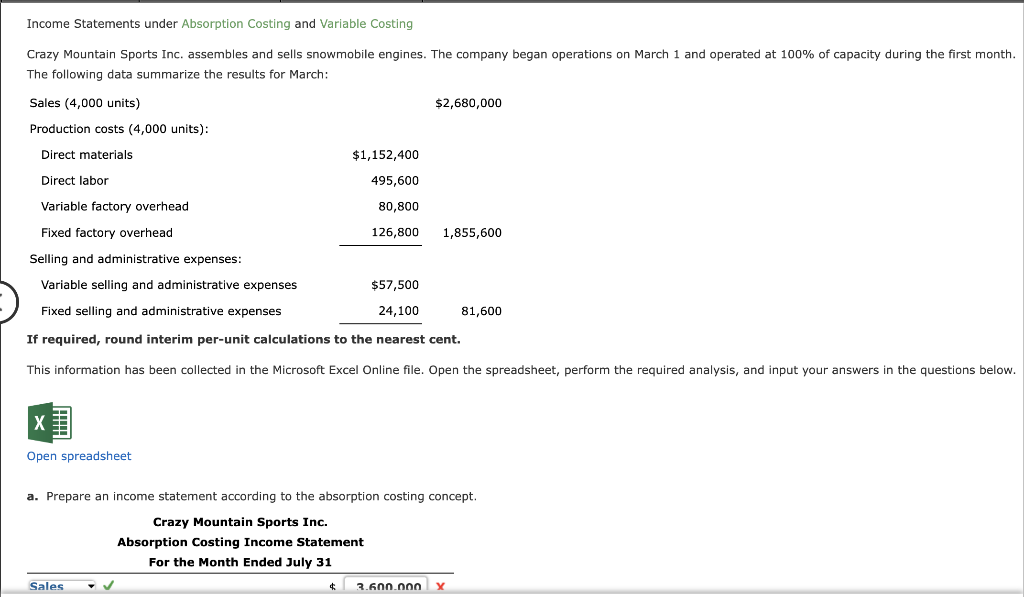 Solved Income Statements Under Absorption Costing And 3917