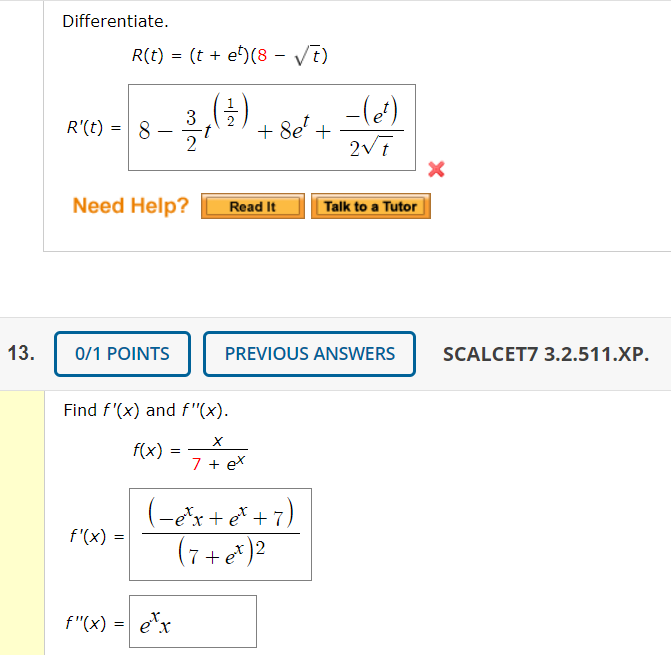 Solved Differentiate R T T C 8 Vt Need Help T Chegg Com