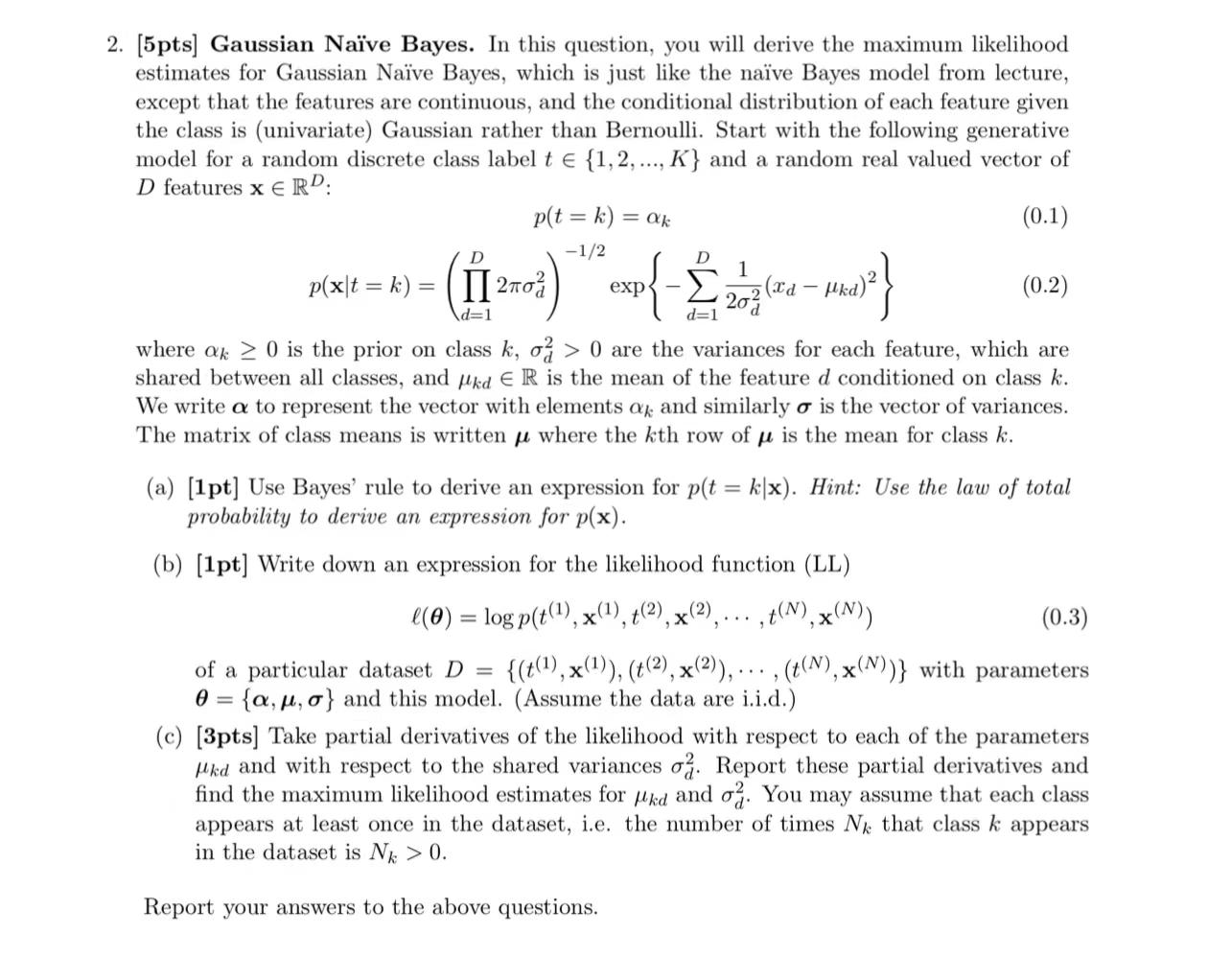 2. [5pts] Gaussian Naïve Bayes. In this question, you | Chegg.com