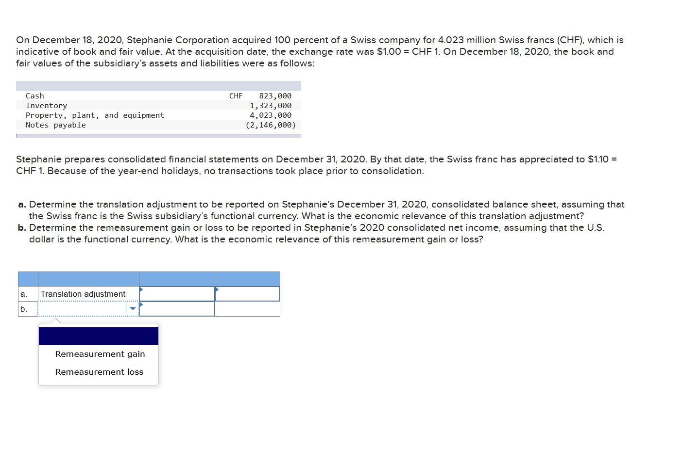 Solved On December 18,2020 , Stephanie Corporation acquired