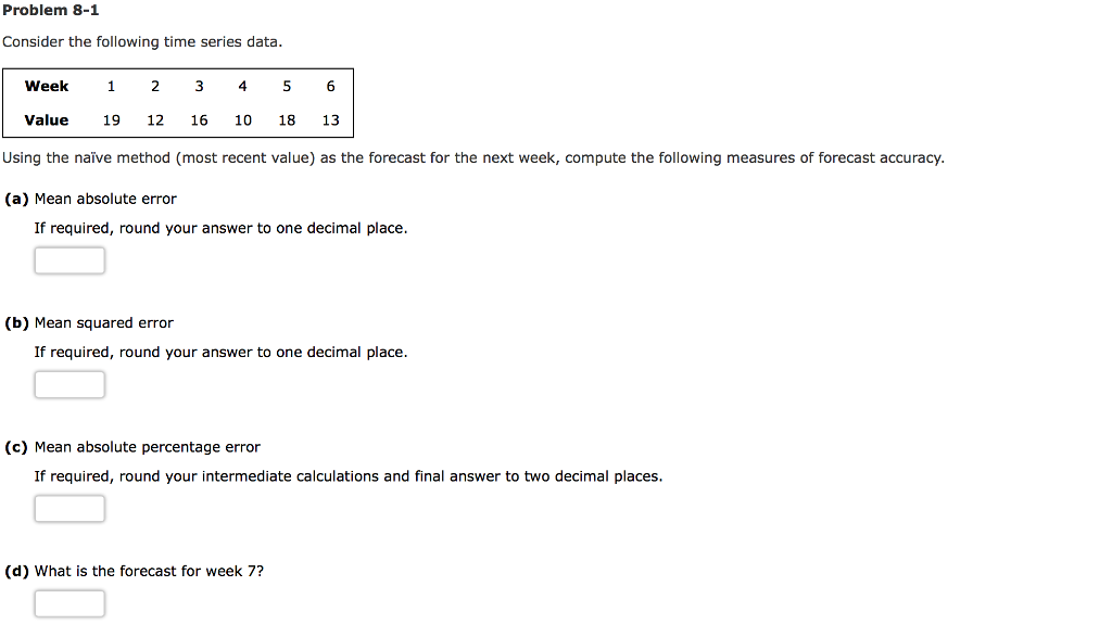 Solved Problem 8-1 Consider The Following Time Series Data | Chegg.com