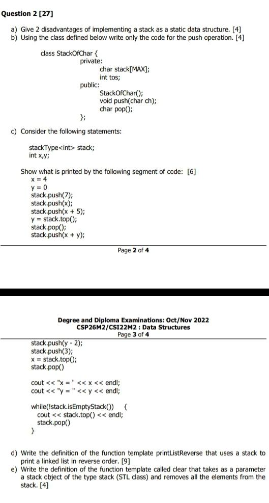 Solved B) Using The Class Defined Below Write Only The Code | Chegg.com