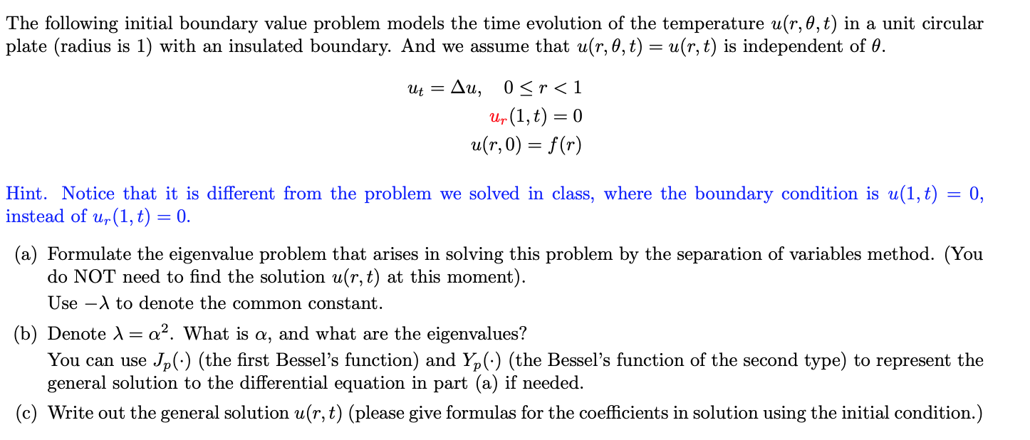 Solved The Following Initial Boundary Value Problem Models | Chegg.com