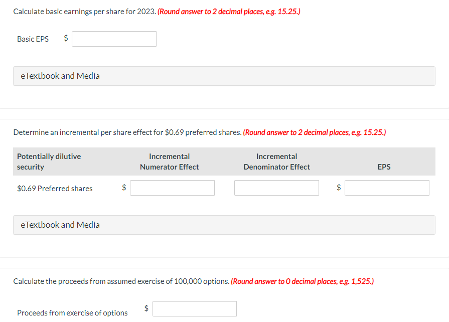 Solved Calculate basic earnings per share for 2023. (Round | Chegg.com