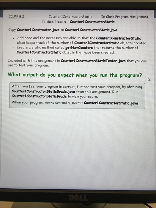Solved COMP B11 Counter1ConstructorStatic In Class Program | Chegg.com