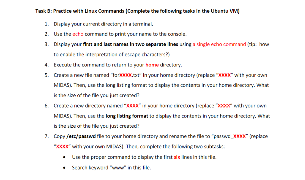 Solved Task B: Practice With Linux Commands (Complete The | Chegg.com