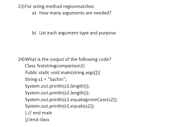 Solved 23)For string method regionmatches a) How many | Chegg.com