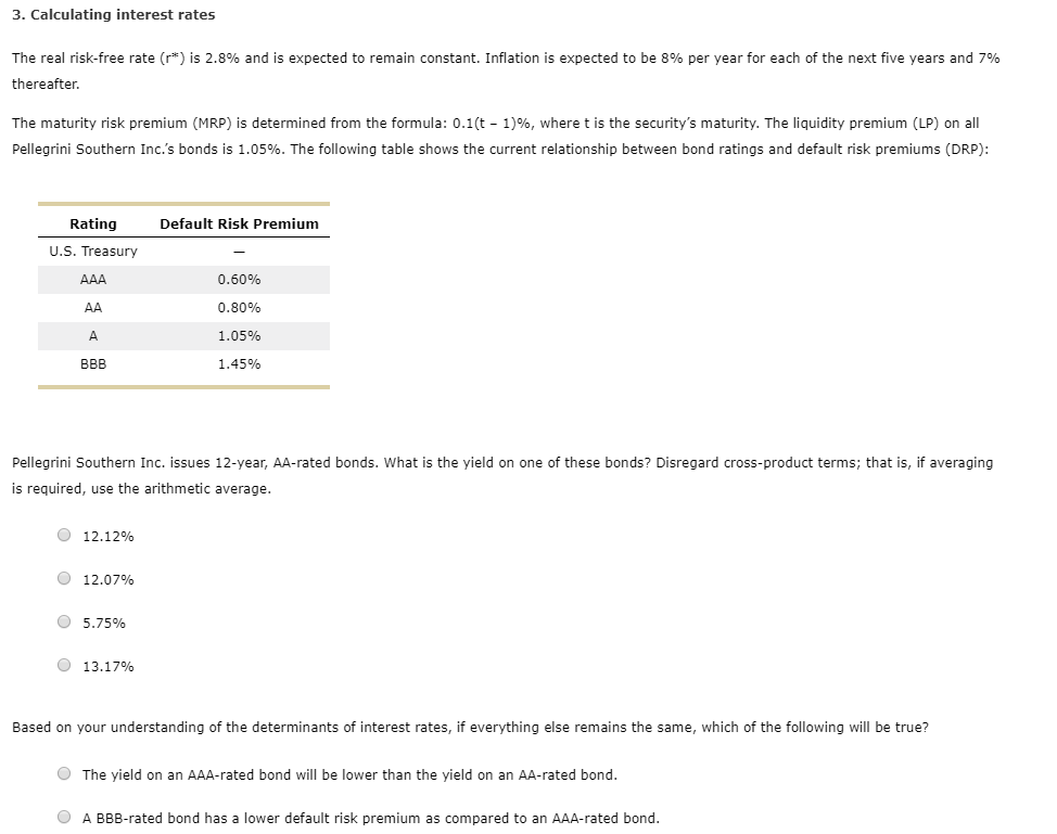 Solved 3. Calculating interest rates The real risk-free rate | Chegg.com