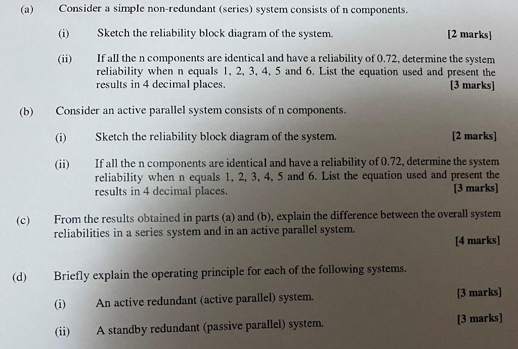 Solved (a) Consider a simple non-redundant (series) system | Chegg.com