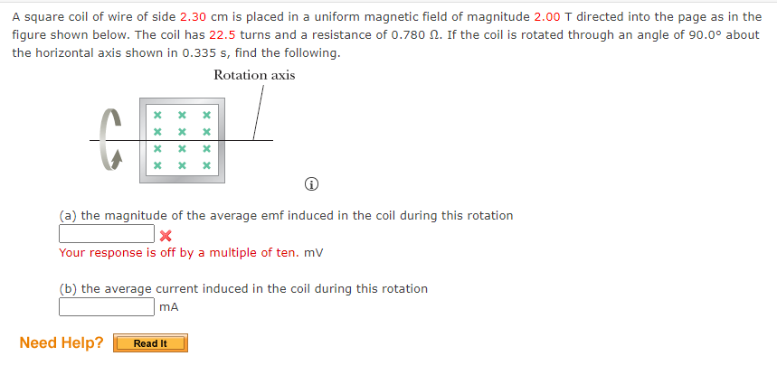 Solved A square coil of wire of side 2.30 cm is placed in a | Chegg.com