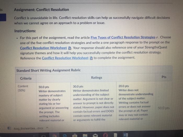 Assignment Conflict Resolution Conflict Is Chegg