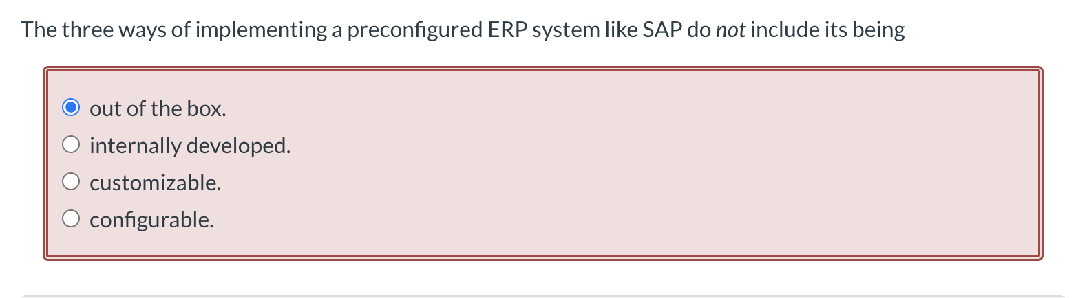 Solved The three ways of implementing a preconfigured ERP | Chegg.com
