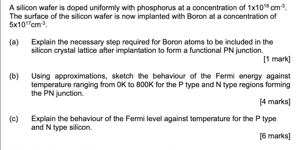 Solved A silicon wafer is doped uniformly with phosphorus at | Chegg.com