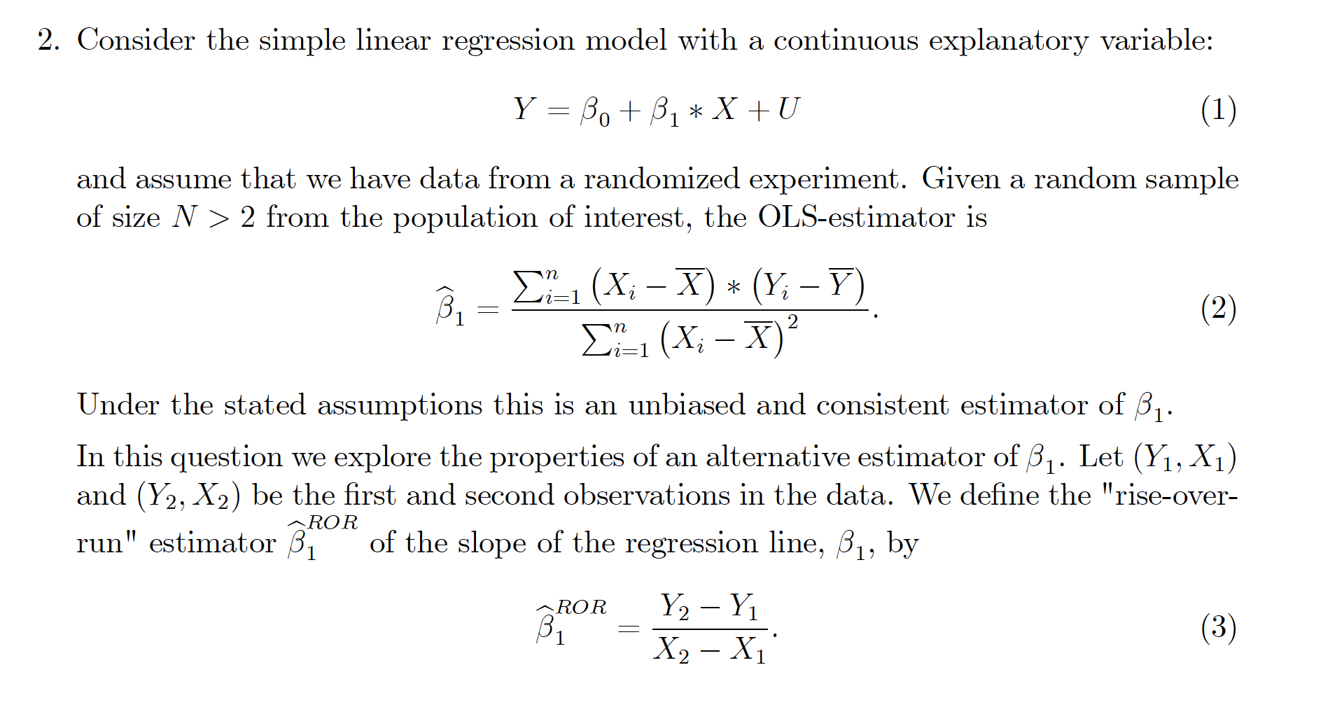 Solved 2 Consider The Simple Linear Regression Model With A 8356