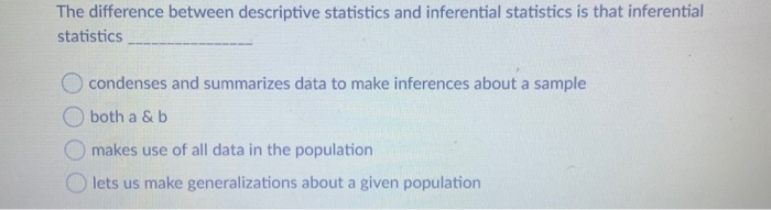 Solved The difference between descriptive statistics and | Chegg.com