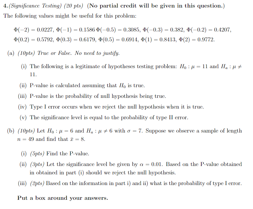 Solved 4 Significance Testing Pts No Partial Cre Chegg Com