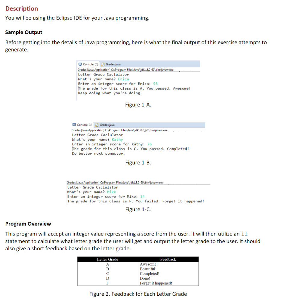 Solved Description You will be using the Eclipse IDE for | Chegg.com