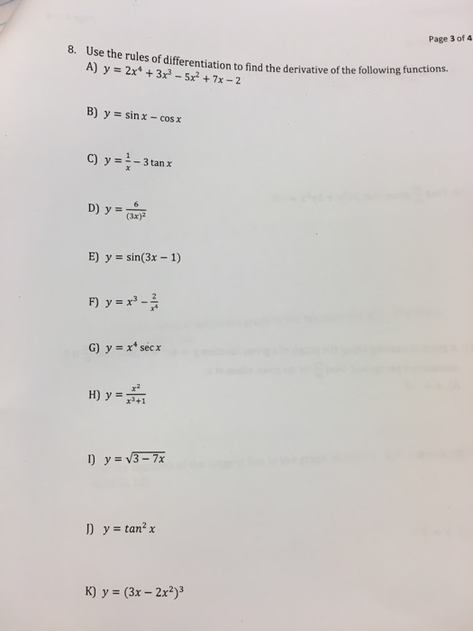 Solved Use the rules of differentiation to find the | Chegg.com