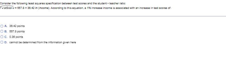 Solved Consider the following least squares specification | Chegg.com