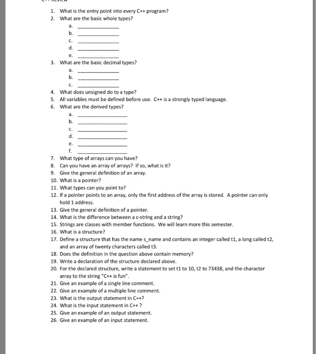 1. What is the entry point into every C+ program? 2. | Chegg.com