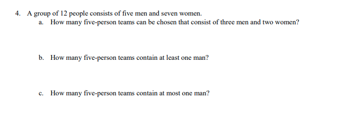 Solved 4. A group of 12 people consists of five men and | Chegg.com