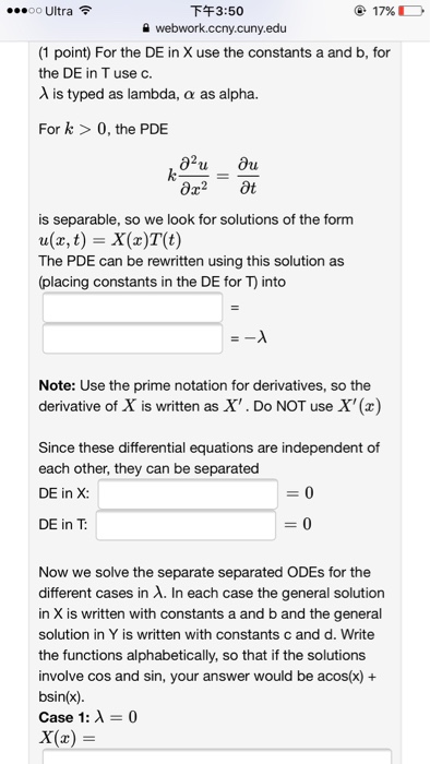Solved T 3:50 17% OO Ultra webwork.ccny cuny edu (1 point) | Chegg.com