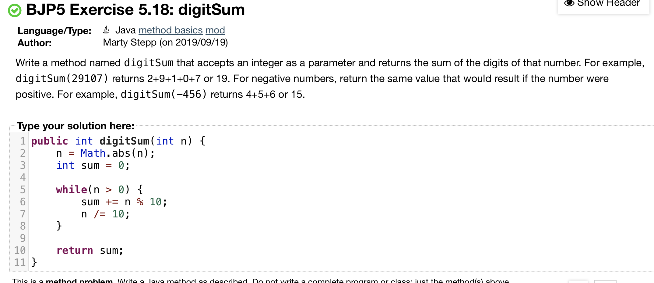 Solved 2. (25 points) Submit Chapter5.java with methods | Chegg.com