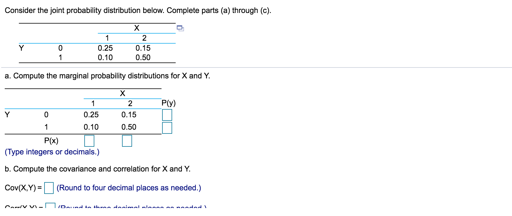 Solved Consider the joint probability distribution below. | Chegg.com