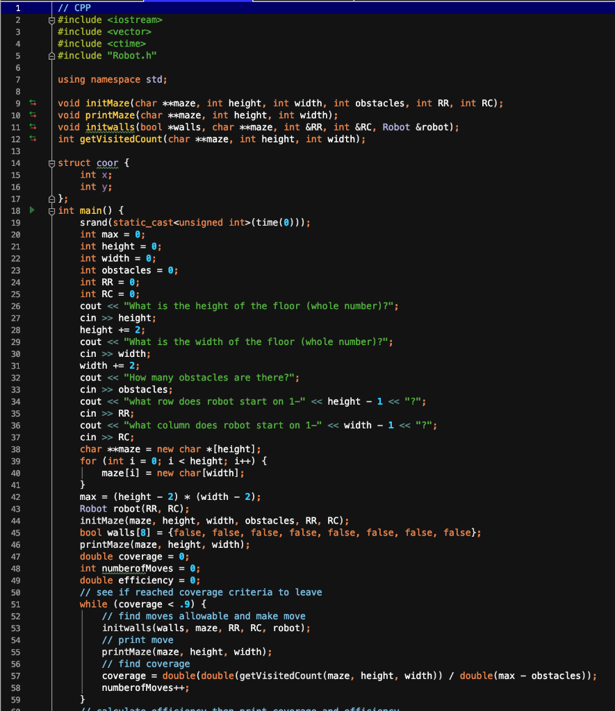 It is a Robot Vacuum Cleaner in C++, the following is