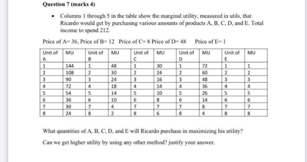 Solved Question 7 (marks 4) • Columns 1 through 5 in the | Chegg.com