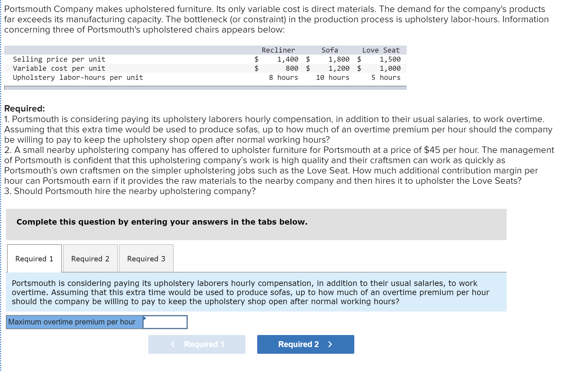 Solved Portsmouth Company makes upholstered furniture. Its