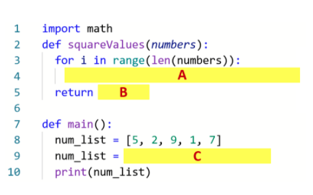 Solved The squareValues function in the program below will | Chegg.com