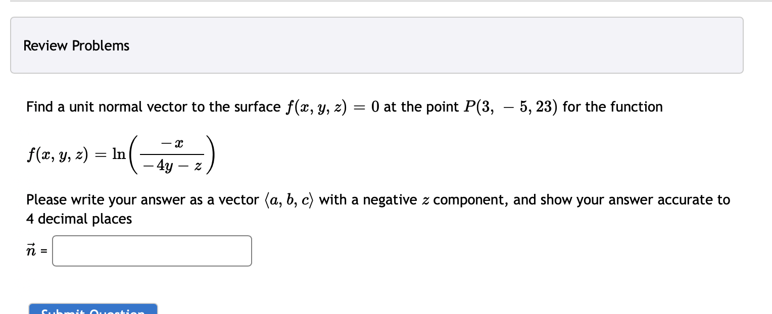 Solved Review Problems Find a unit normal vector to the | Chegg.com
