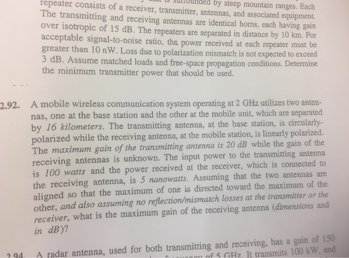 Solved A mobile wireless communication system operating at 2 | Chegg.com