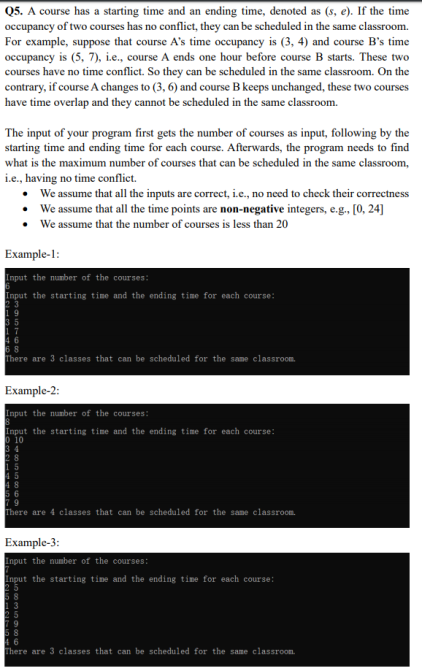 Q5. A course has a starting time and an ending time, | Chegg.com