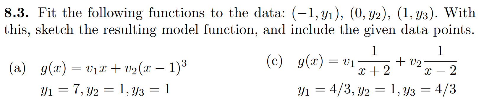 Solved 8.3. Fit the following functions to the data: | Chegg.com