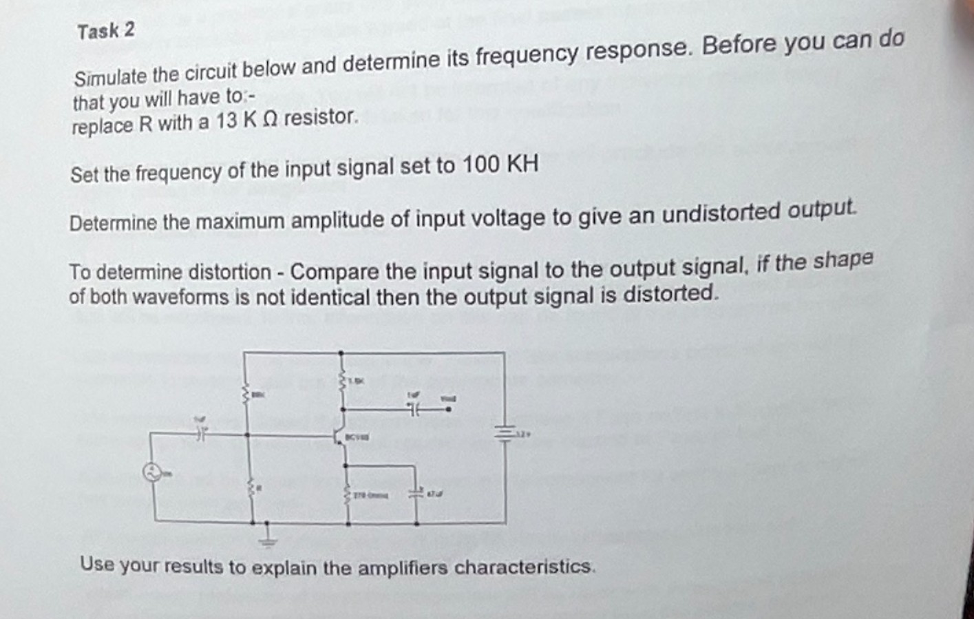Solved Task 2Simulate the circuit below and determine its | Chegg.com